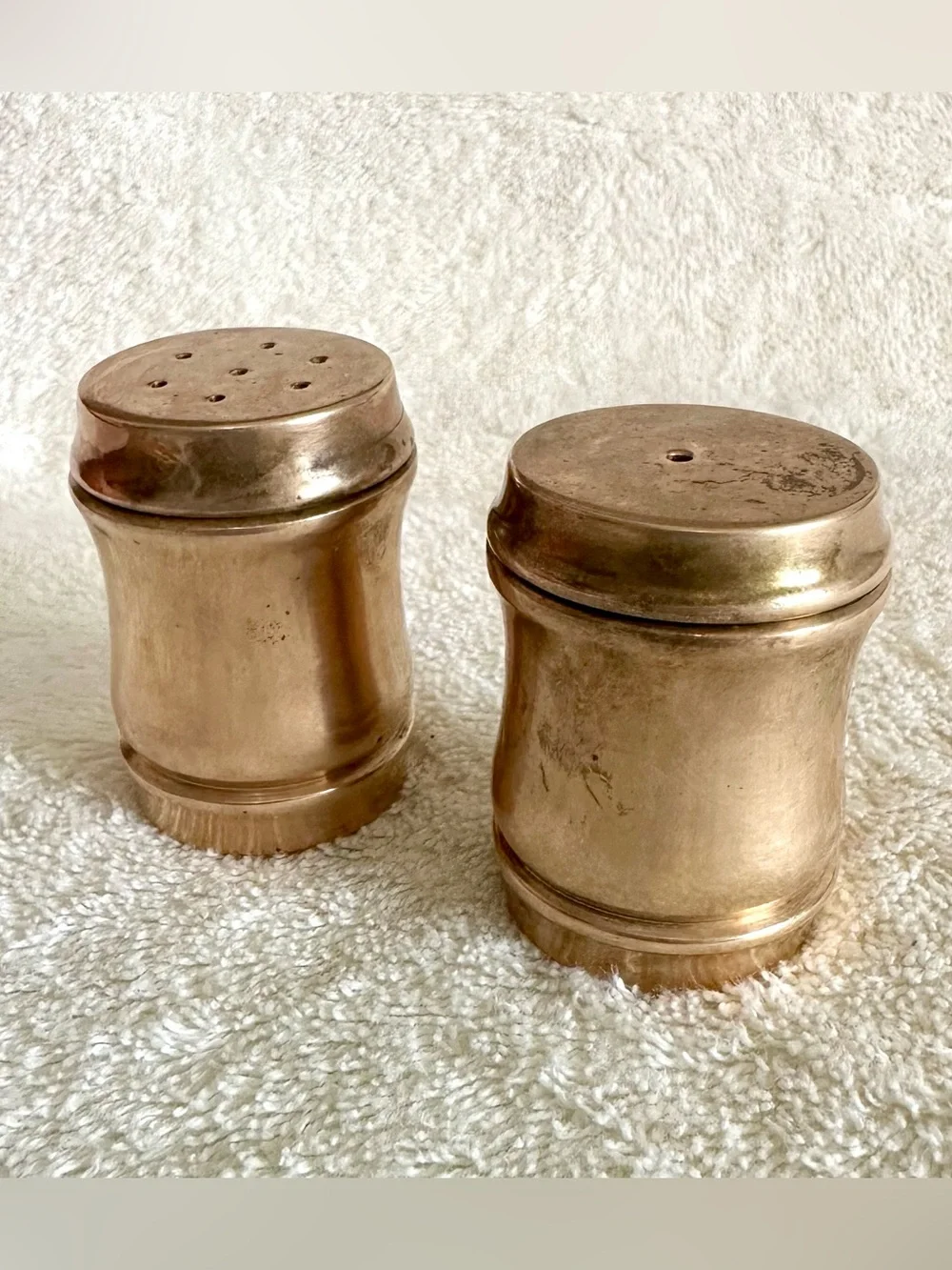 Vintage Solid Brass Salt & Pepper Shakers Heavy Mid Century Modern Retro Decor